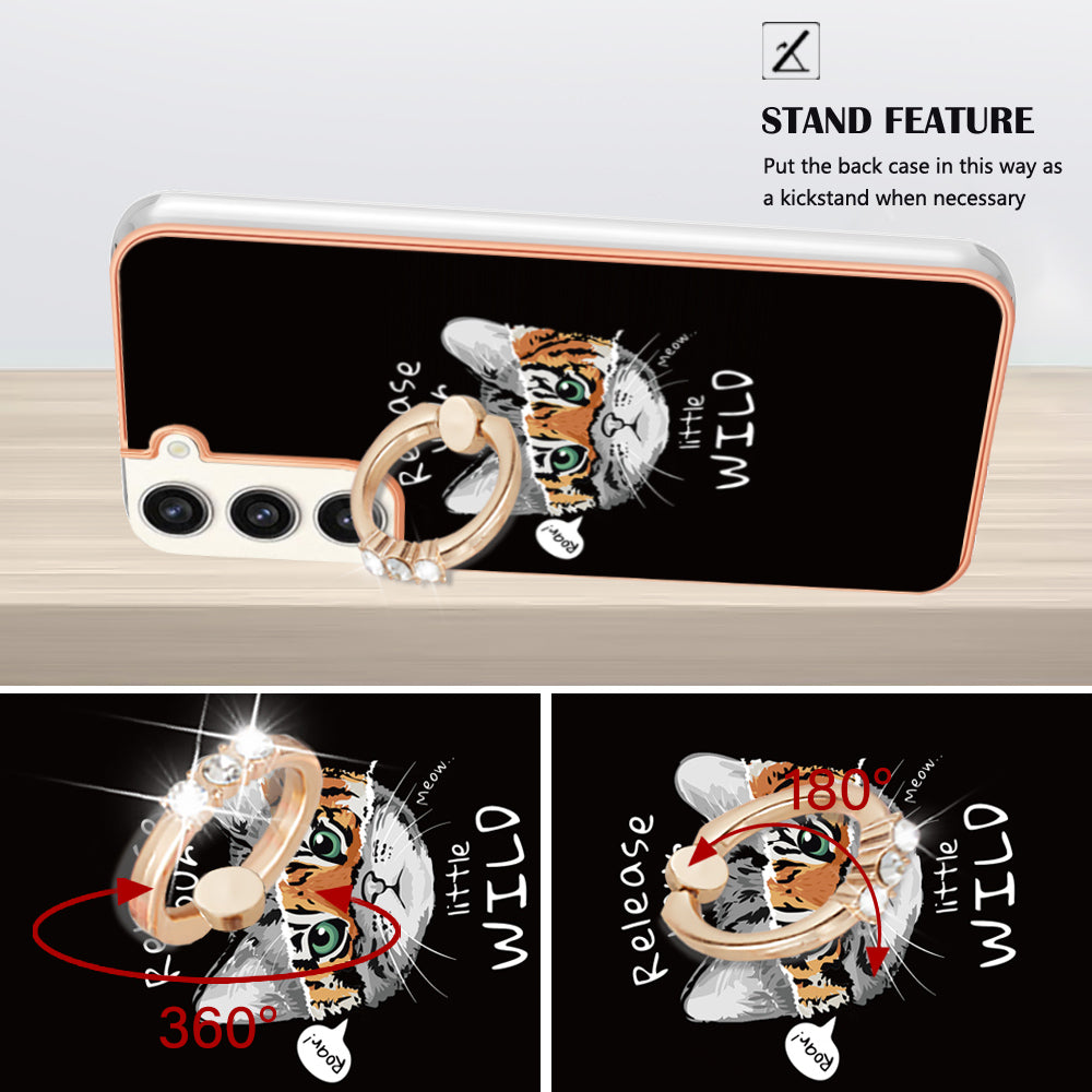 YB IMD Series-20 Style D for Samsung Galaxy S23 IMD Pattern Phone TPU Case 2.0mm Electroplating Kickstand Cover