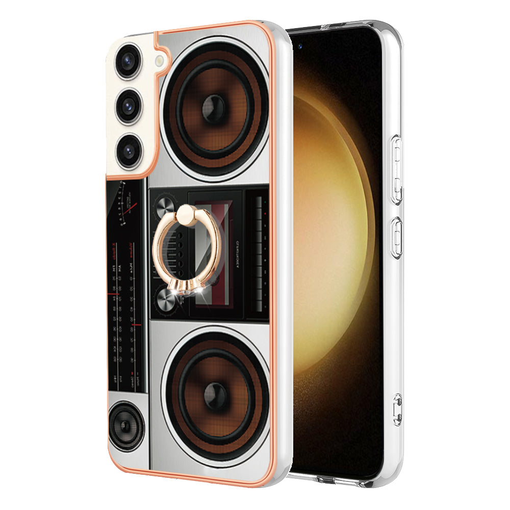 YB IMD Series-20 Style D for Samsung Galaxy S23 IMD Pattern Phone TPU Case 2.0mm Electroplating Kickstand Cover