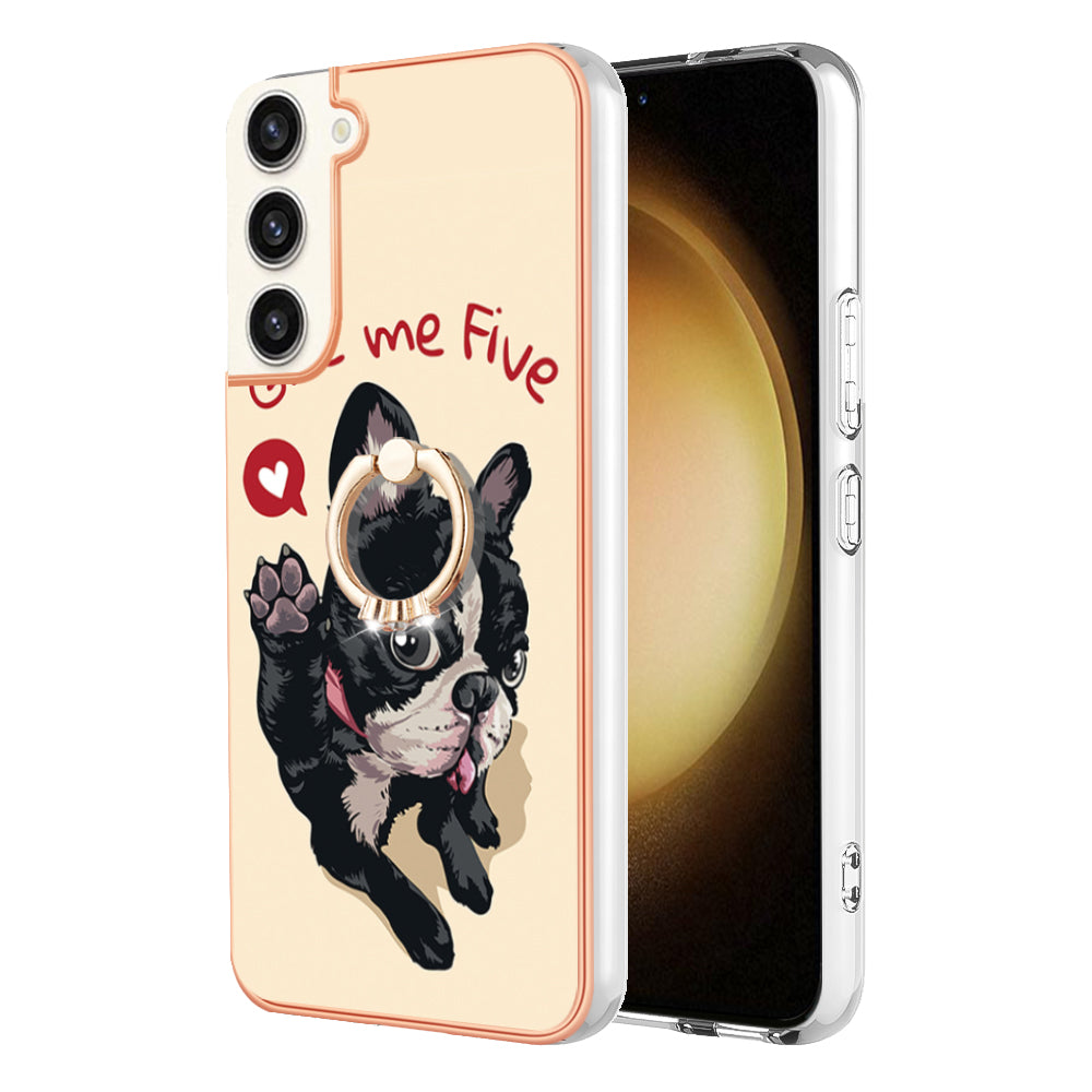 YB IMD Series-20 Style D for Samsung Galaxy S23 IMD Pattern Phone TPU Case 2.0mm Electroplating Kickstand Cover