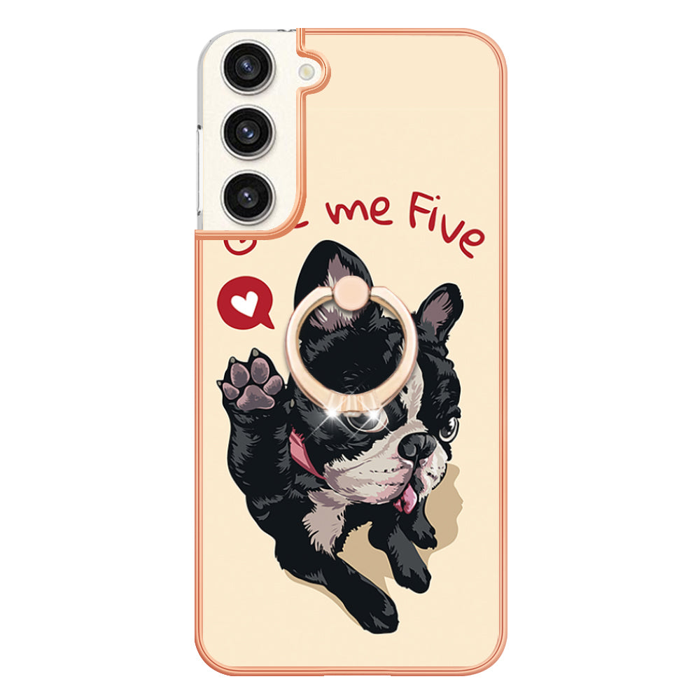 YB IMD Series-20 Style D for Samsung Galaxy S23 IMD Pattern Phone TPU Case 2.0mm Electroplating Kickstand Cover