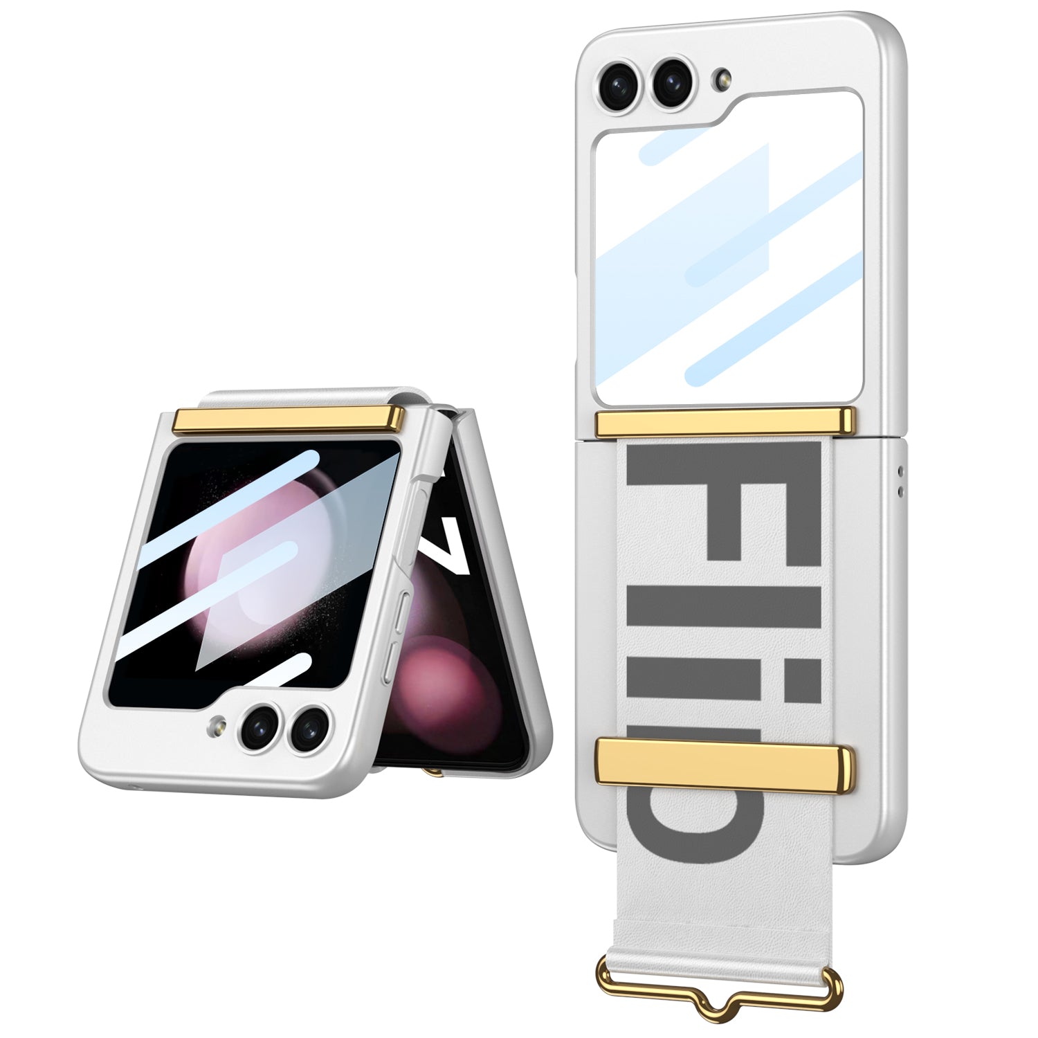 GKK For Samsung Galaxy Z Flip5 5G PC Ultra-Thin Case Wrist Band Kickstand Phone Cover with Tempered Glass Small Screen Film