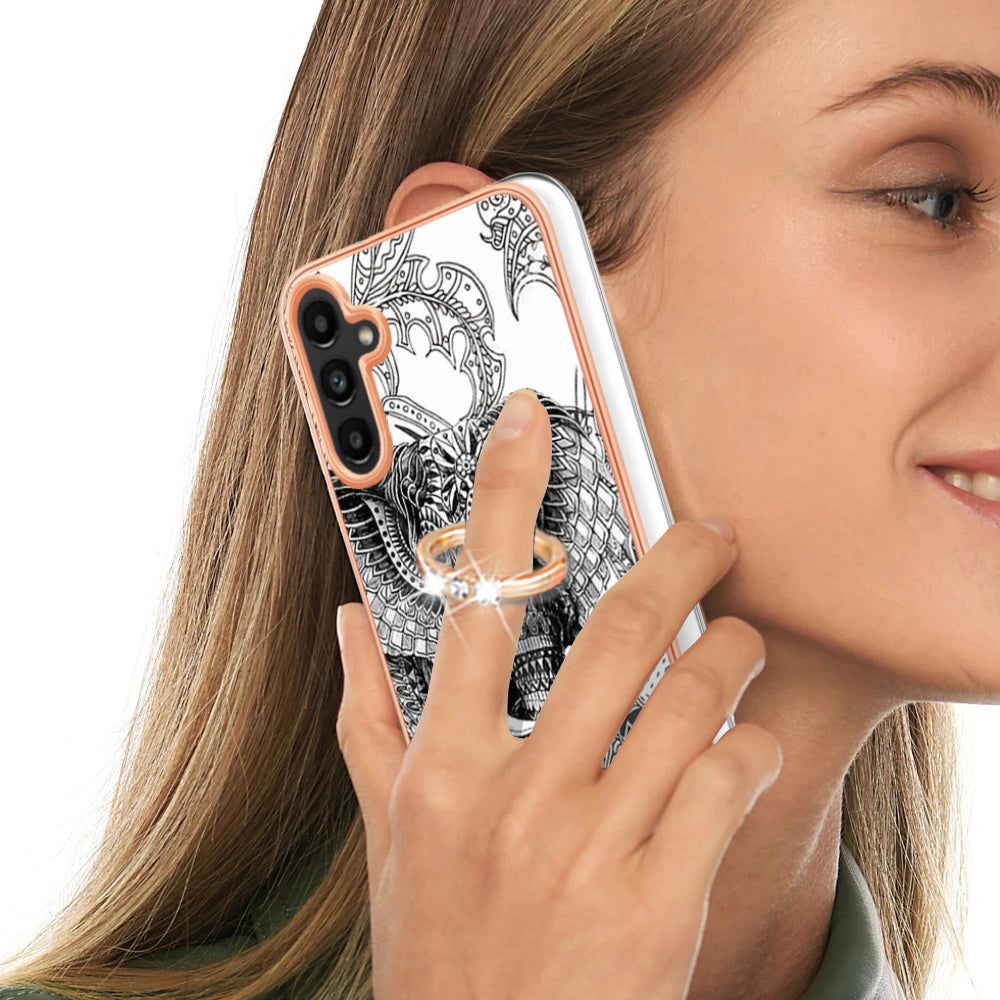 YB IMD Series-20 Style D for Samsung Galaxy A14 4G 5G 2.0mm Phone Case Electroplating Kickstand IMD Pattern Cover