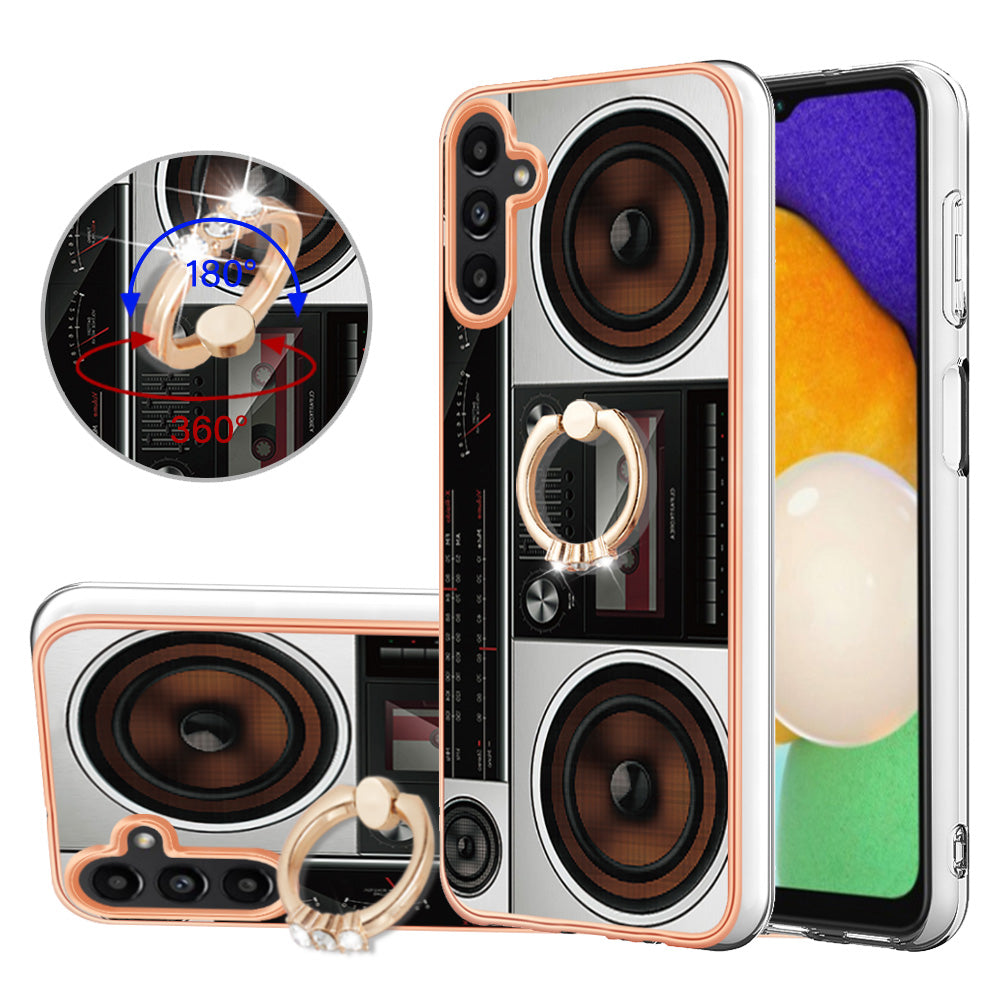 YB IMD Series-20 Style D for Samsung Galaxy A14 4G 5G 2.0mm Phone Case Electroplating Kickstand IMD Pattern Cover