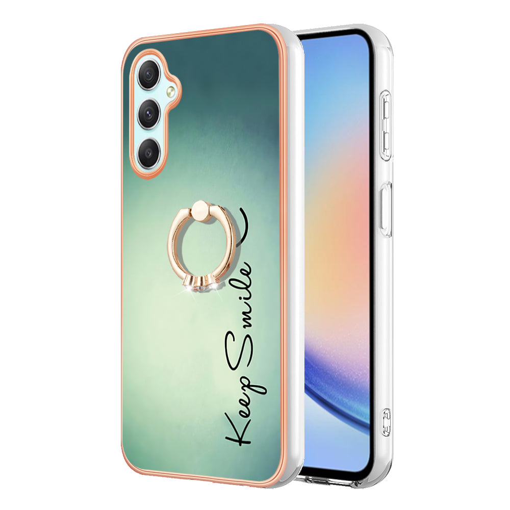 YB IMD Series-20 Style D for Samsung Galaxy A25 5G A24 4G Kickstand Phone Case IMD Pattern Electroplating 2.0mm TPU Cover