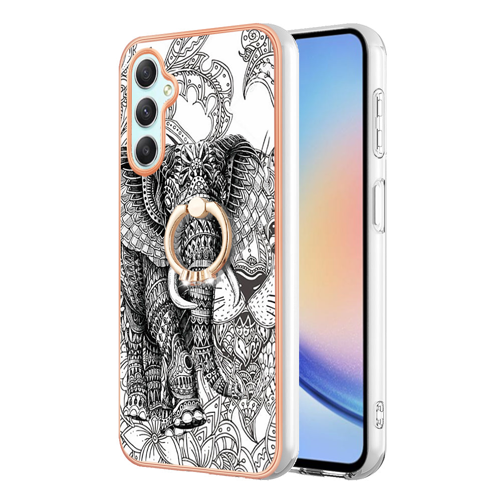 YB IMD Series-20 Style D for Samsung Galaxy A25 5G A24 4G Kickstand Phone Case IMD Pattern Electroplating 2.0mm TPU Cover