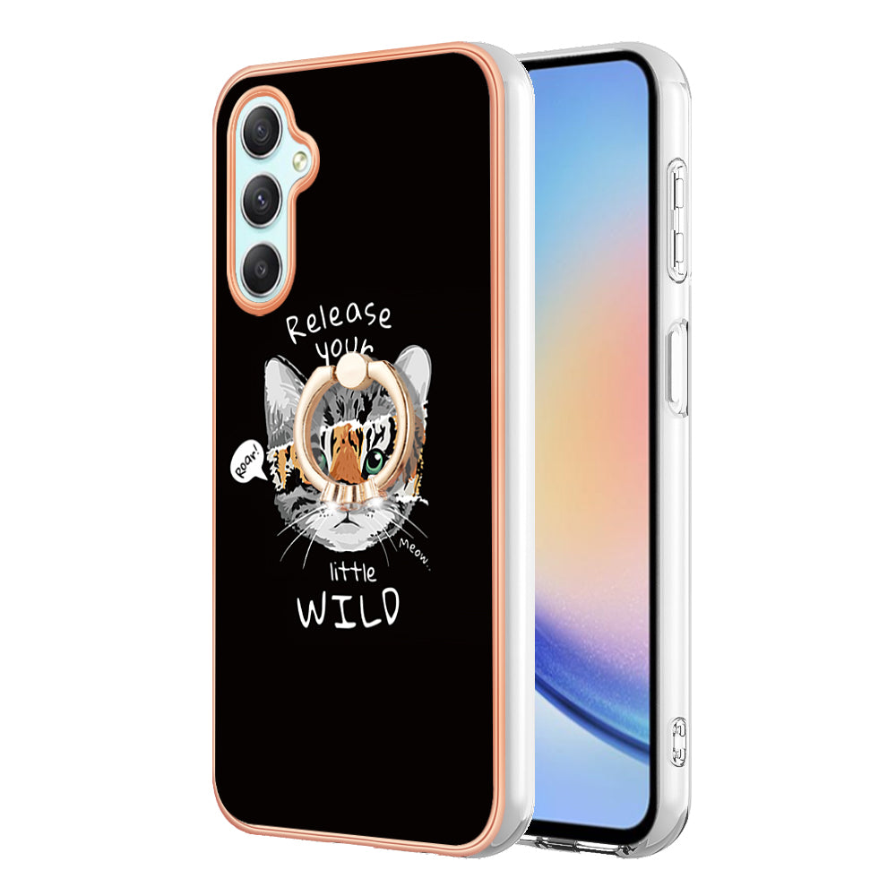 YB IMD Series-20 Style D for Samsung Galaxy A25 5G A24 4G Kickstand Phone Case IMD Pattern Electroplating 2.0mm TPU Cover