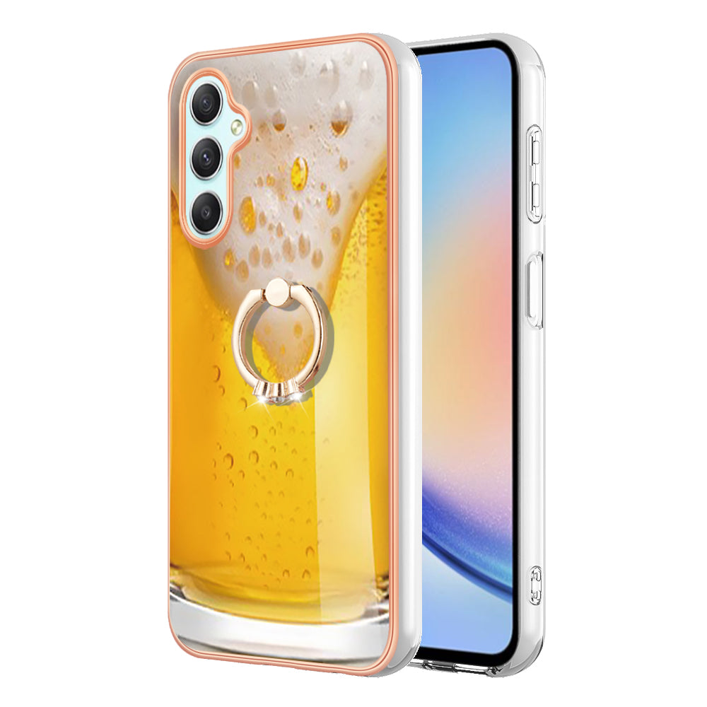 YB IMD Series-20 Style D for Samsung Galaxy A25 5G A24 4G Kickstand Phone Case IMD Pattern Electroplating 2.0mm TPU Cover