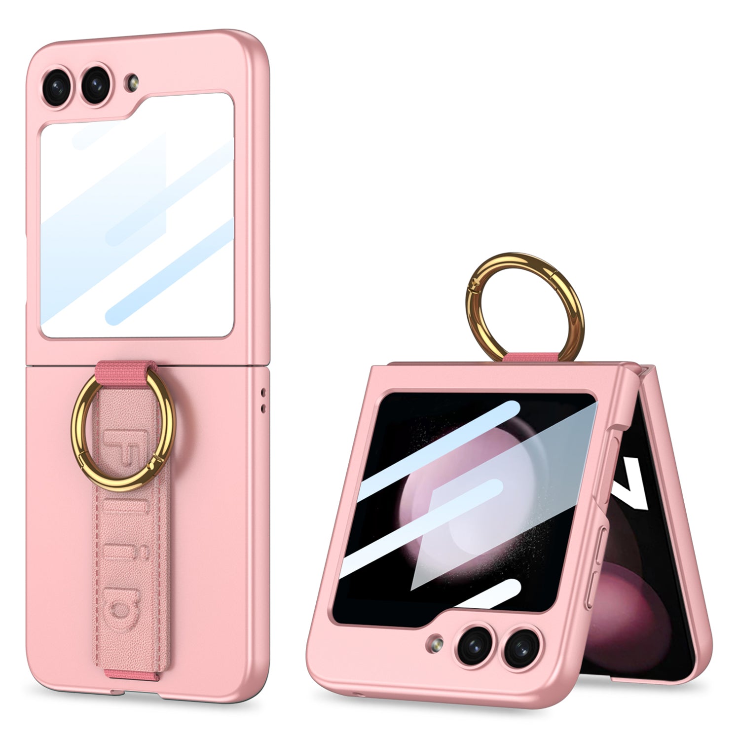 GKK For Samsung Galaxy Z Flip5 5G Wristband PC Phone Case Ring Kickstand Protective Cover with Integrated Rear Small Screen Film
