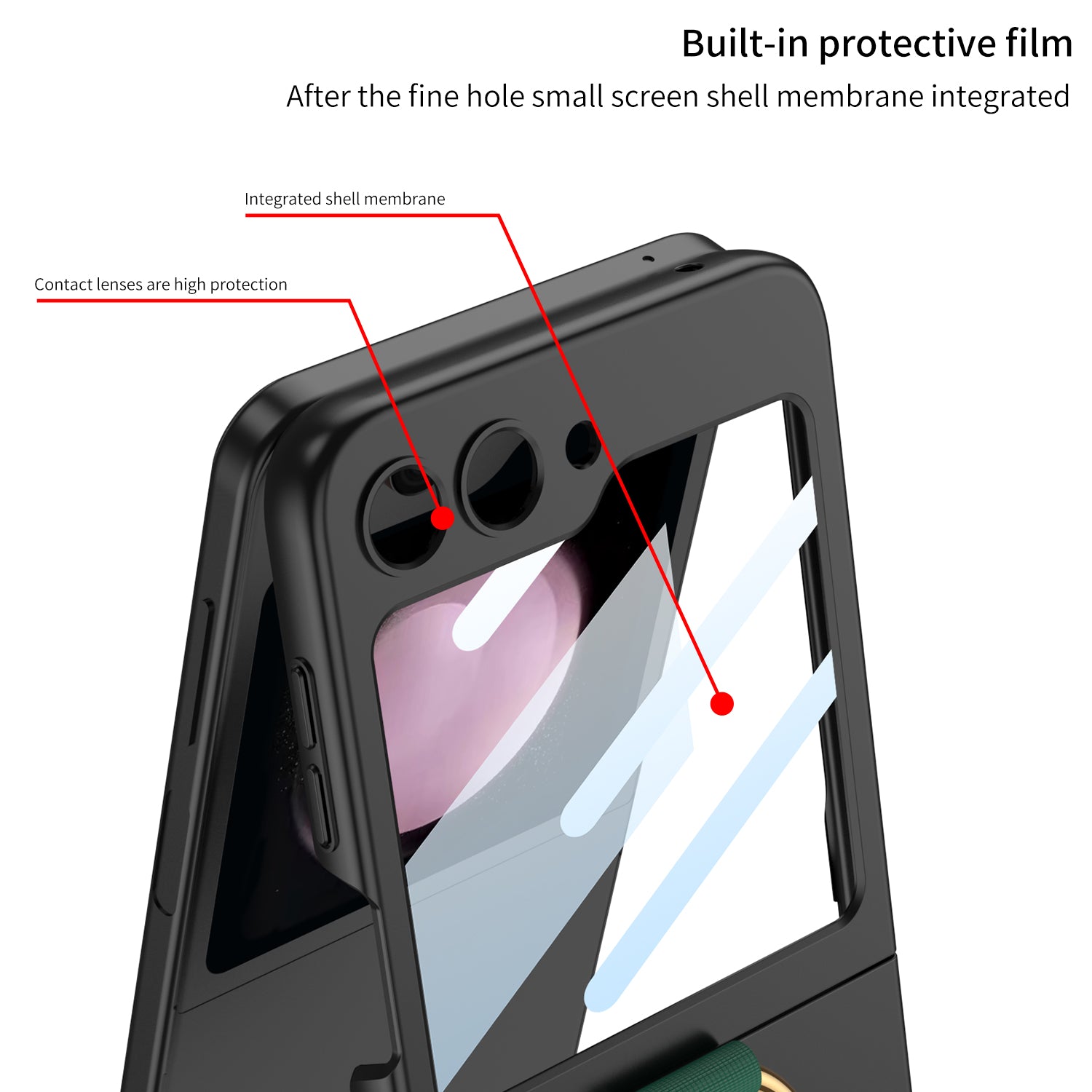 GKK For Samsung Galaxy Z Flip5 5G Wristband PC Phone Case Ring Kickstand Protective Cover with Integrated Rear Small Screen Film
