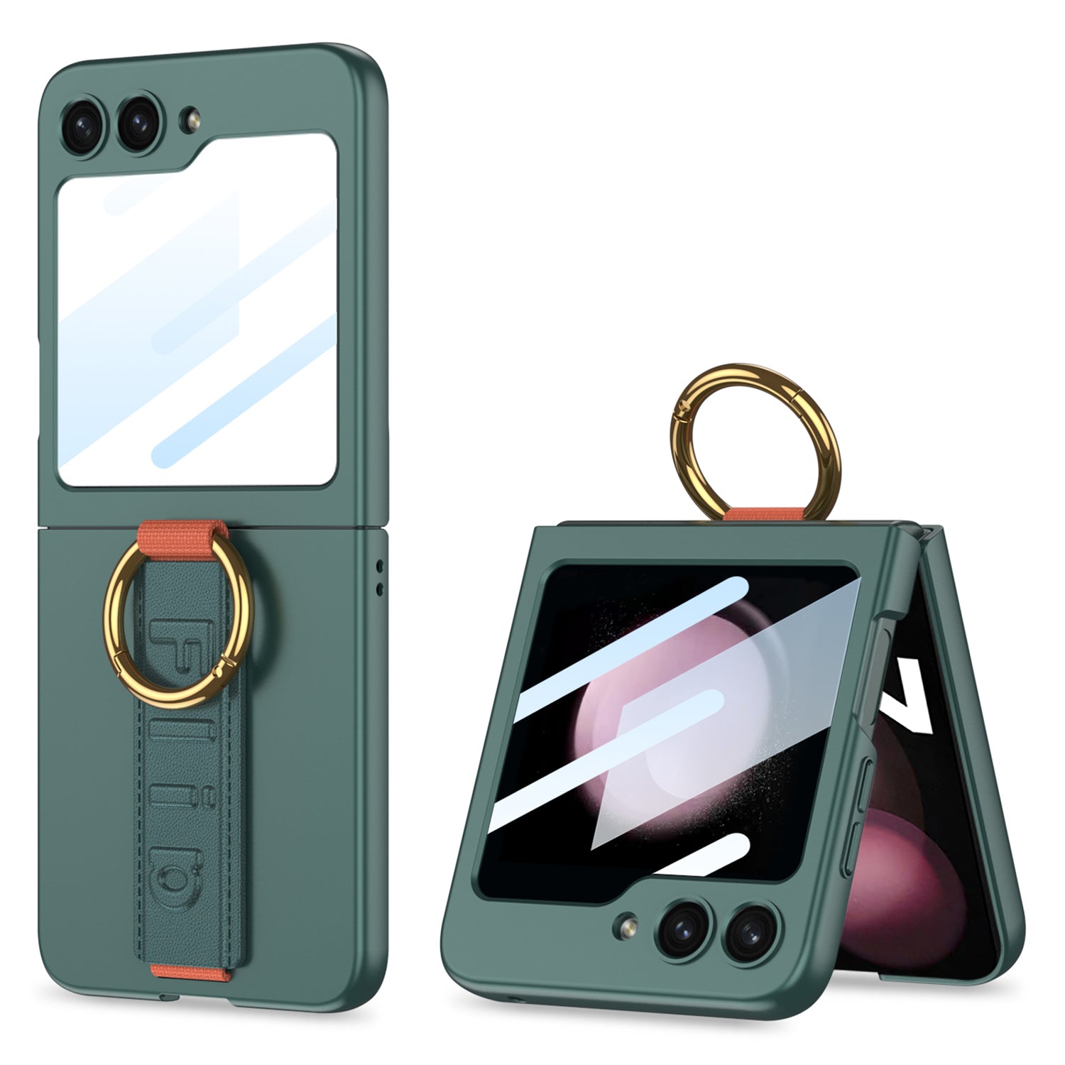 GKK For Samsung Galaxy Z Flip5 5G Wristband PC Phone Case Ring Kickstand Protective Cover with Integrated Rear Small Screen Film