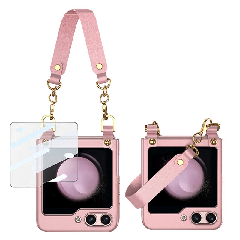GKK For Samsung Galaxy Z Flip5 5G Hard PC Super Thin Case Hand Strap Design Phone Cover with Small Screen Film