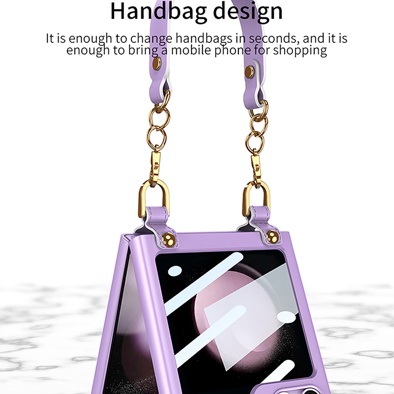 GKK For Samsung Galaxy Z Flip5 5G Hard PC Super Thin Case Hand Strap Design Phone Cover with Small Screen Film