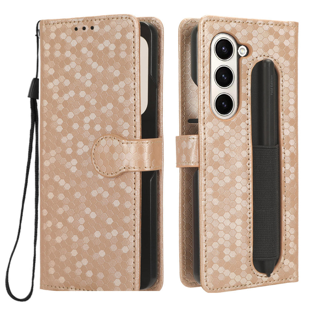 For Samsung Galaxy Z Fold5 5G PU Leather Wallet Case Dot Imprint Stand Phone Cover with Pen Holder