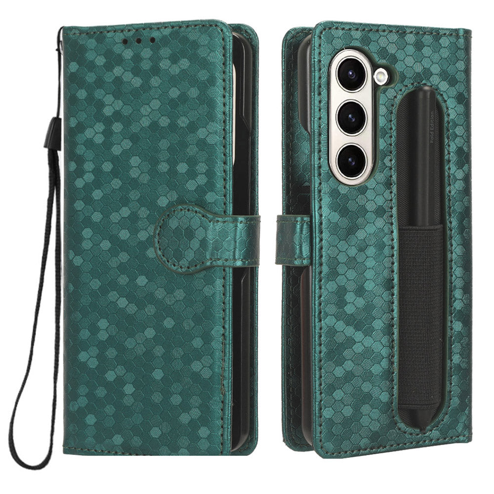 For Samsung Galaxy Z Fold5 5G PU Leather Wallet Case Dot Imprint Stand Phone Cover with Pen Holder