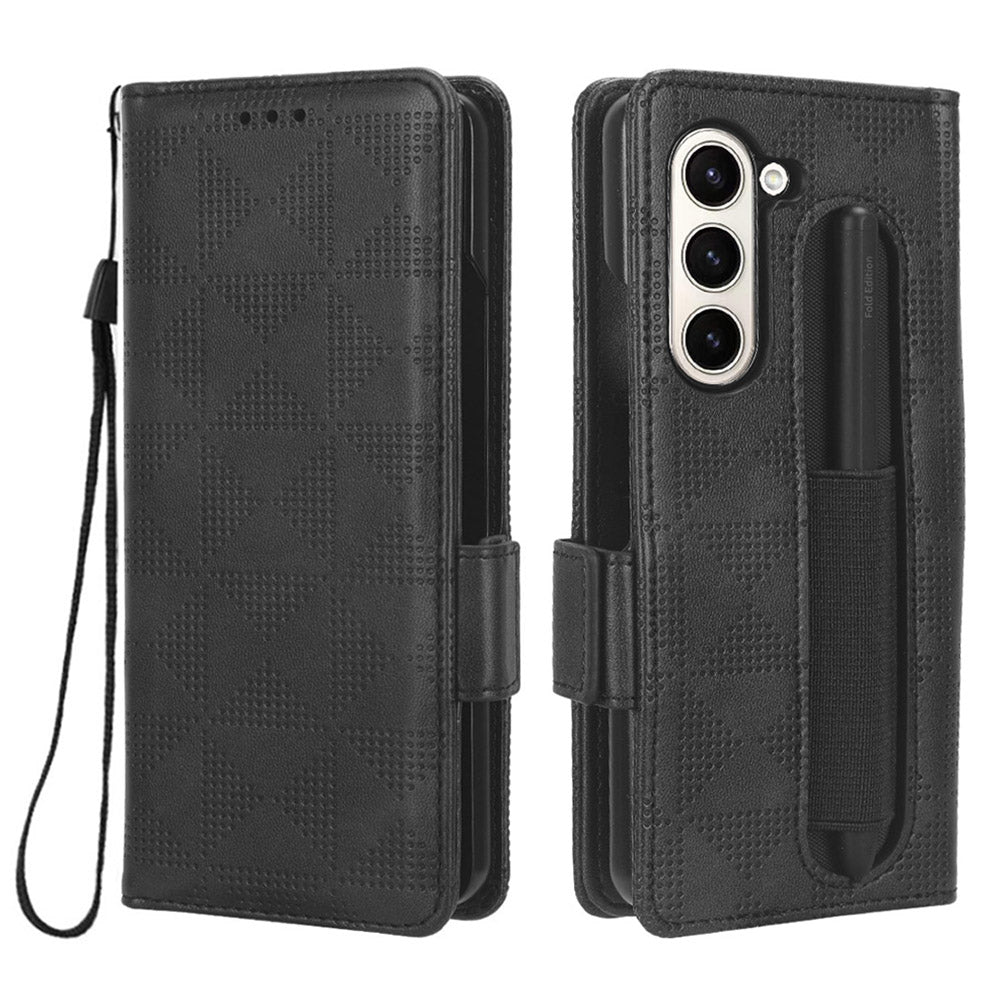 For Samsung Galaxy Z Fold5 5G Stand Phone Cover PU Leather Imprinted Triangle Wallet Case with Pen Holder