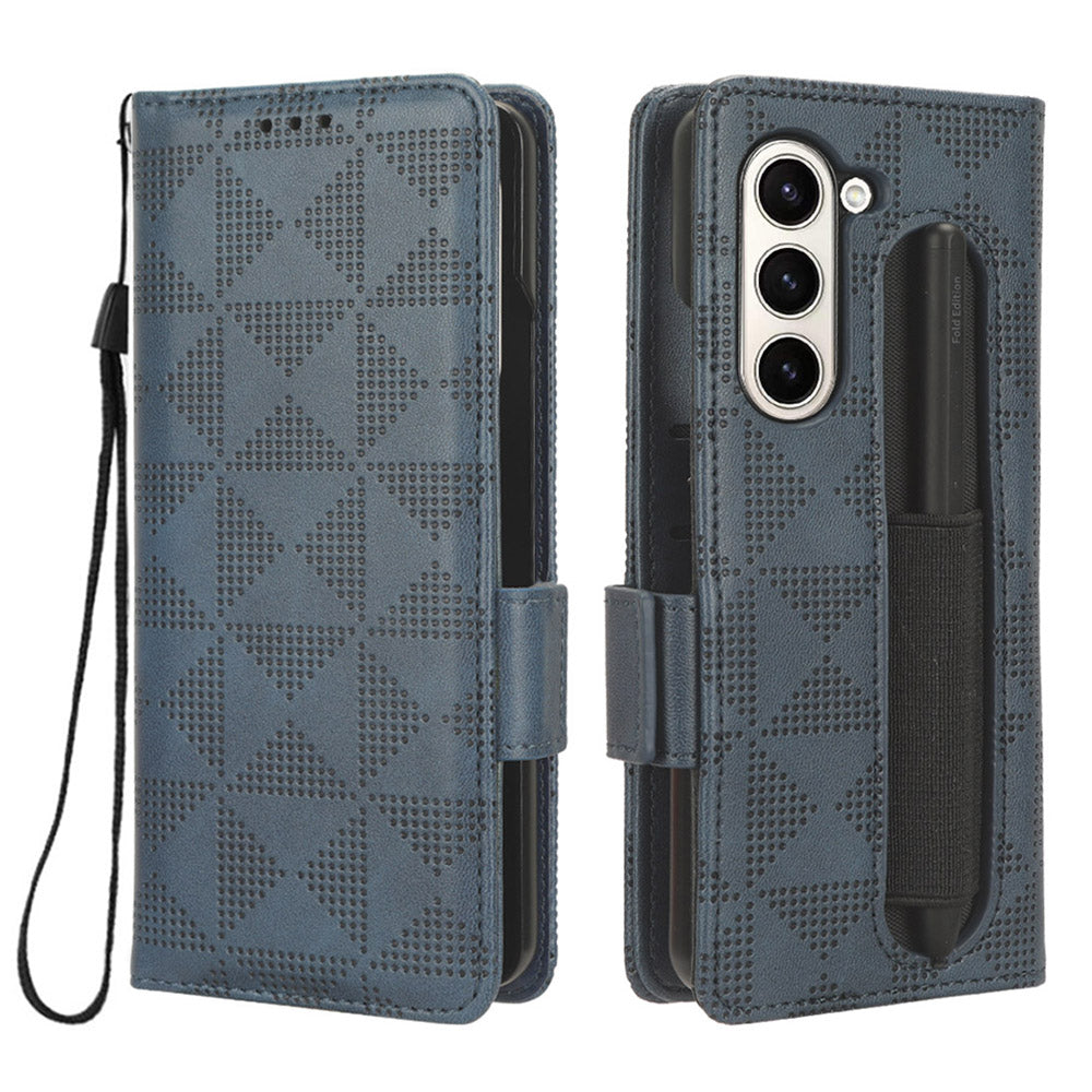 For Samsung Galaxy Z Fold5 5G Stand Phone Cover PU Leather Imprinted Triangle Wallet Case with Pen Holder