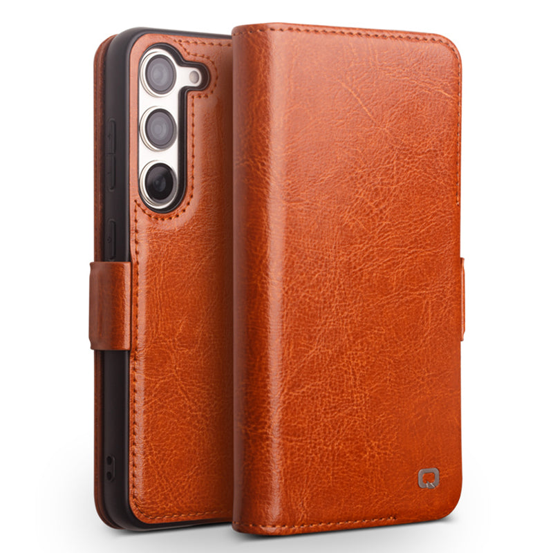 QIALINO For Samsung Galaxy S22 5G Anti-Gravity Genuine Cow Leather Flip Phone Case Wallet Stand Cover