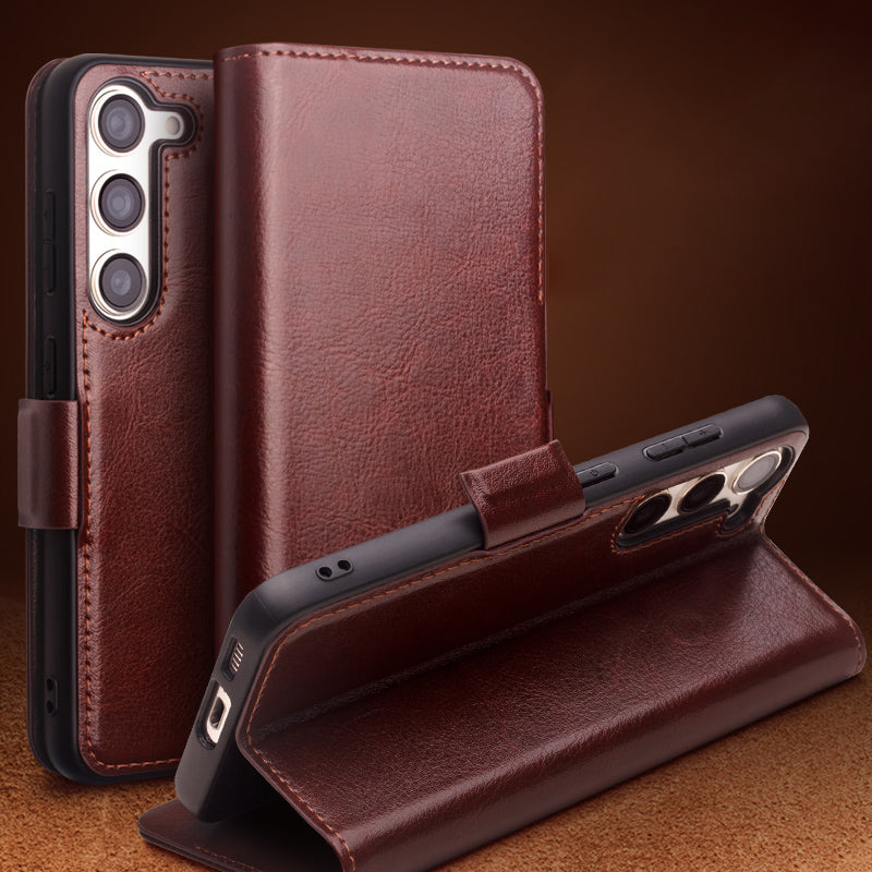QIALINO For Samsung Galaxy S22 5G Anti-Gravity Genuine Cow Leather Flip Phone Case Wallet Stand Cover