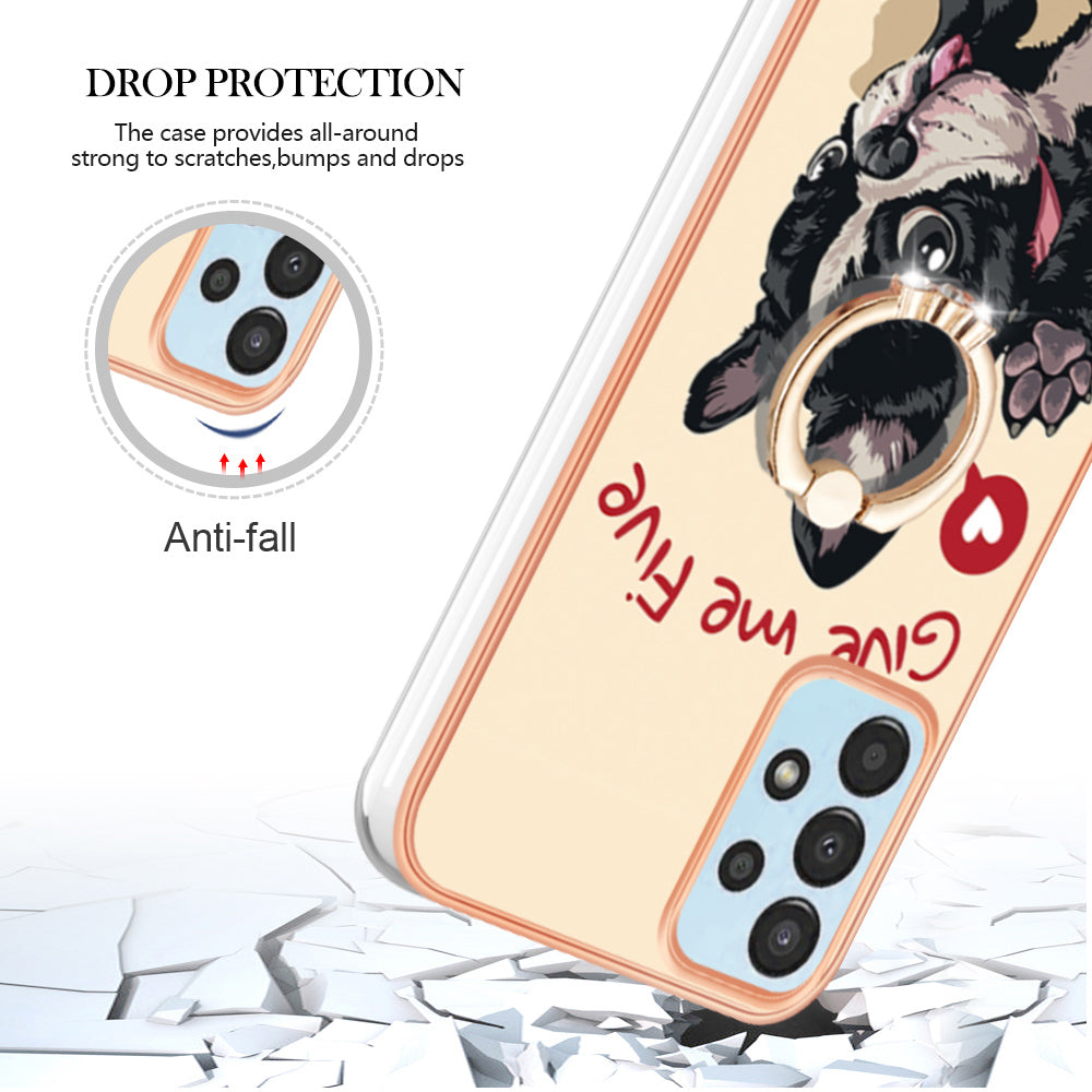 YB IMD Series-20 Style D 2.0mm TPU Phone Case for Samsung Galaxy A52 4G 5G A52s 5G Ring Kickstand IMD Electroplated Cover