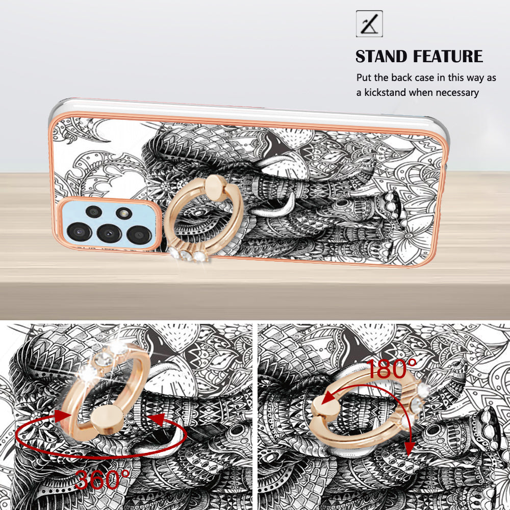 YB IMD Series-20 Style D 2.0mm TPU Phone Case for Samsung Galaxy A52 4G 5G A52s 5G Ring Kickstand IMD Electroplated Cover