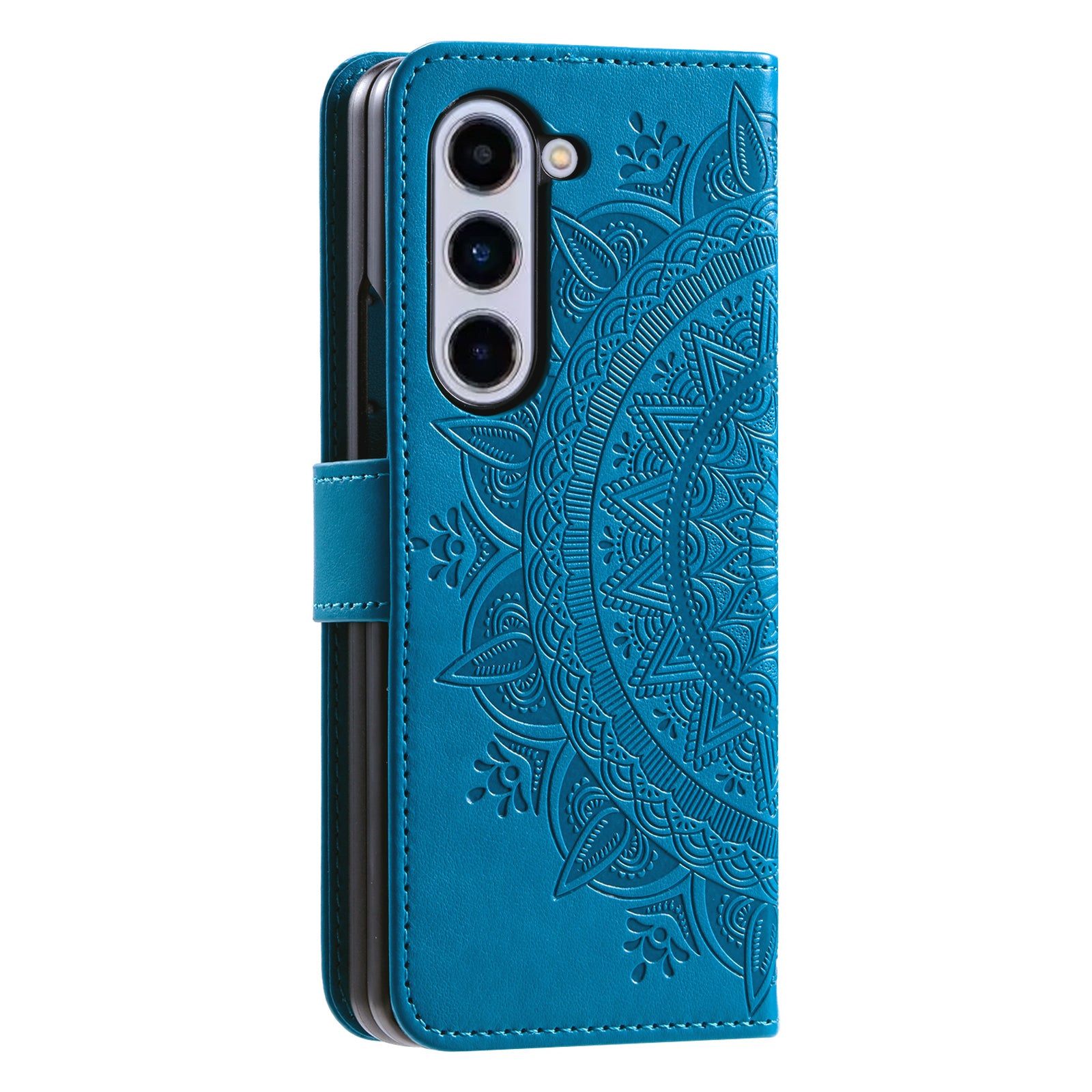 For Samsung Galaxy Z Fold5 5G Leather Wallet Case Mandala Flower Imprinted Phone Stand Cover with Strap