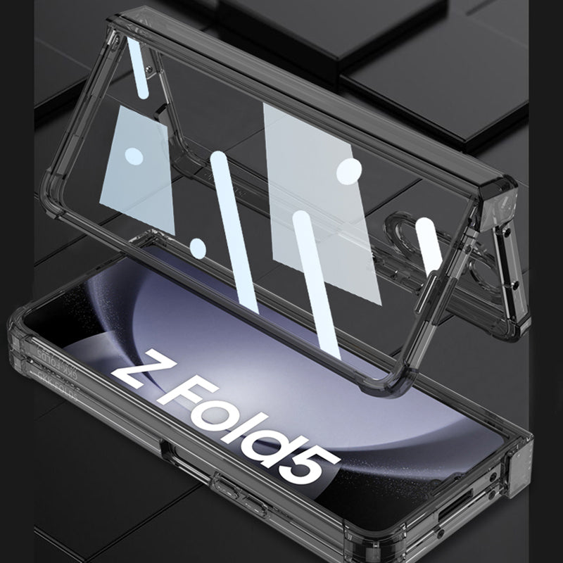 GKK For Samsung Galaxy Z Fold5 5G Phone Case Air Bag Hinge Protection Hard PC Phone Cover with Tempered Glass Screen Film