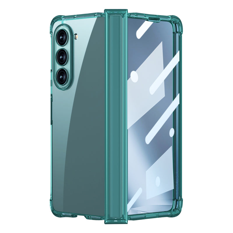 GKK For Samsung Galaxy Z Fold5 5G Phone Case Air Bag Hinge Protection Hard PC Phone Cover with Tempered Glass Screen Film