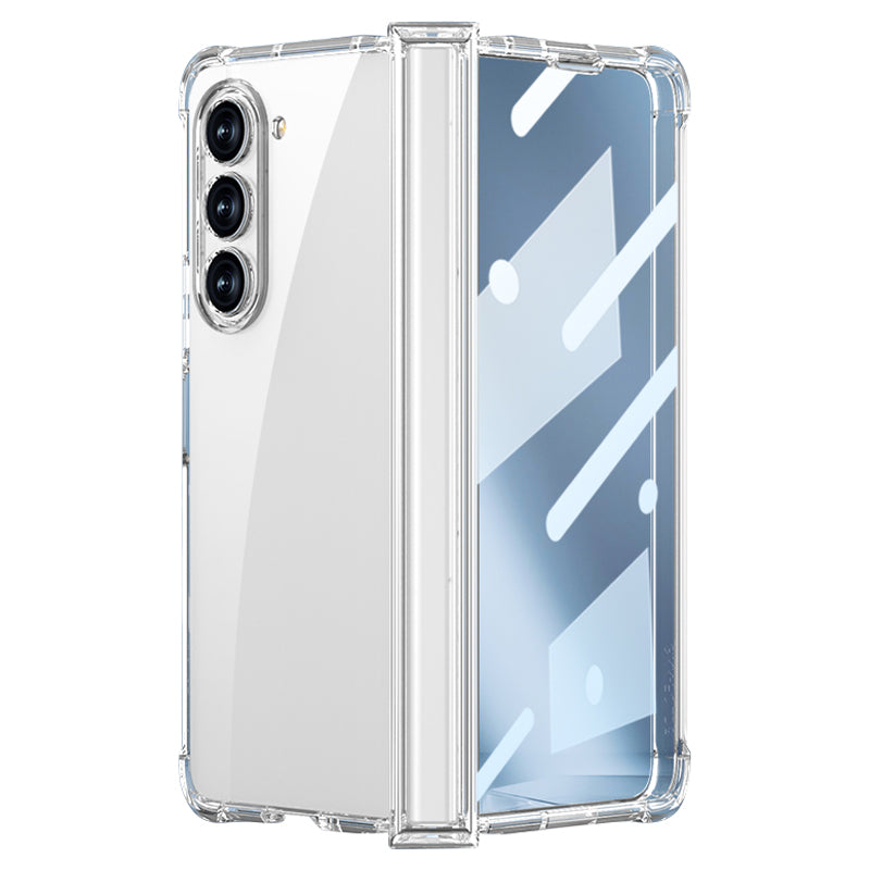 GKK For Samsung Galaxy Z Fold5 5G Phone Case Air Bag Hinge Protection Hard PC Phone Cover with Tempered Glass Screen Film