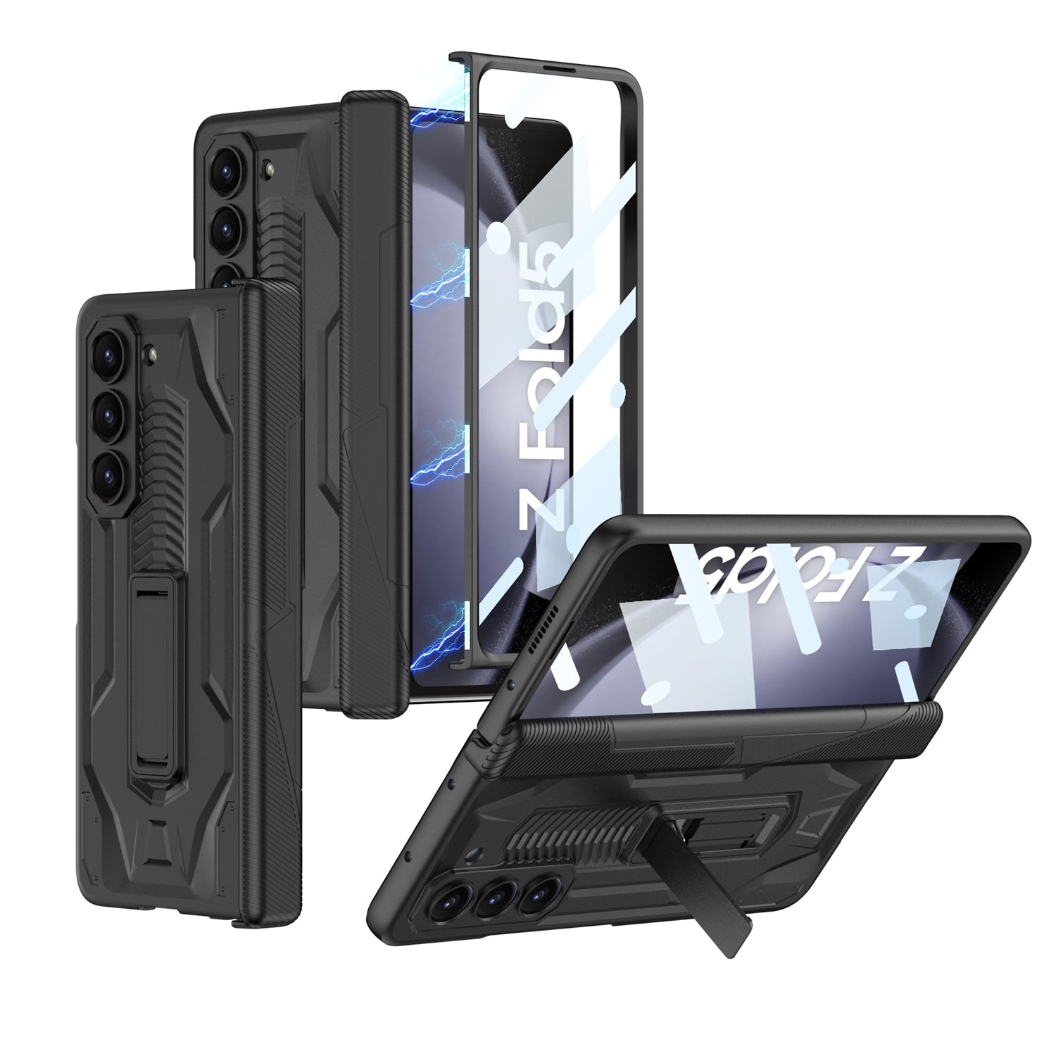 GKK Armor PC-telefoncover til Samsung Galaxy Z Fold5 5G Kickstand-telefonskal med hærdet glasskærmfilm