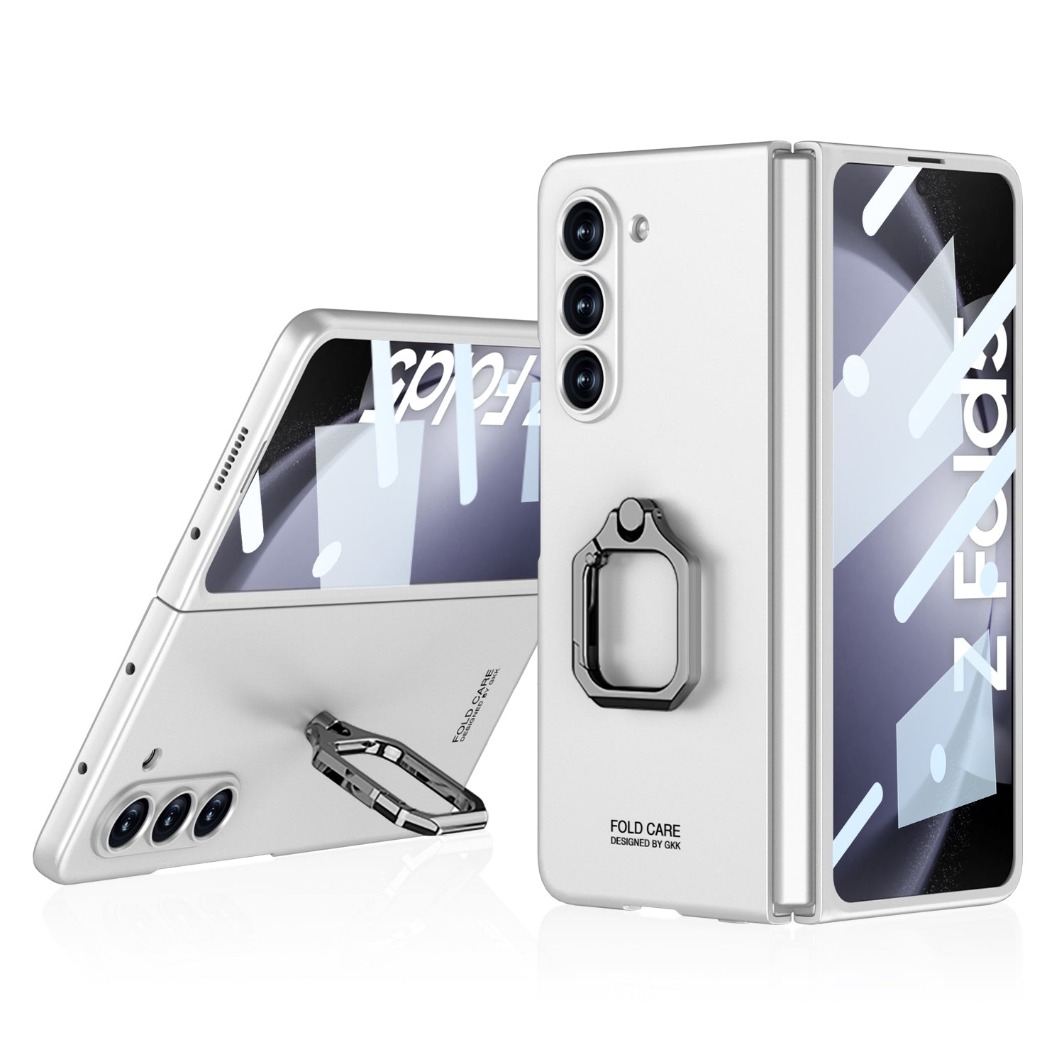 GKK Hard PC Case for Samsung Galaxy Z Fold5 5G Metal Ring Kickstand Phone Cover with Tempered Glass Film