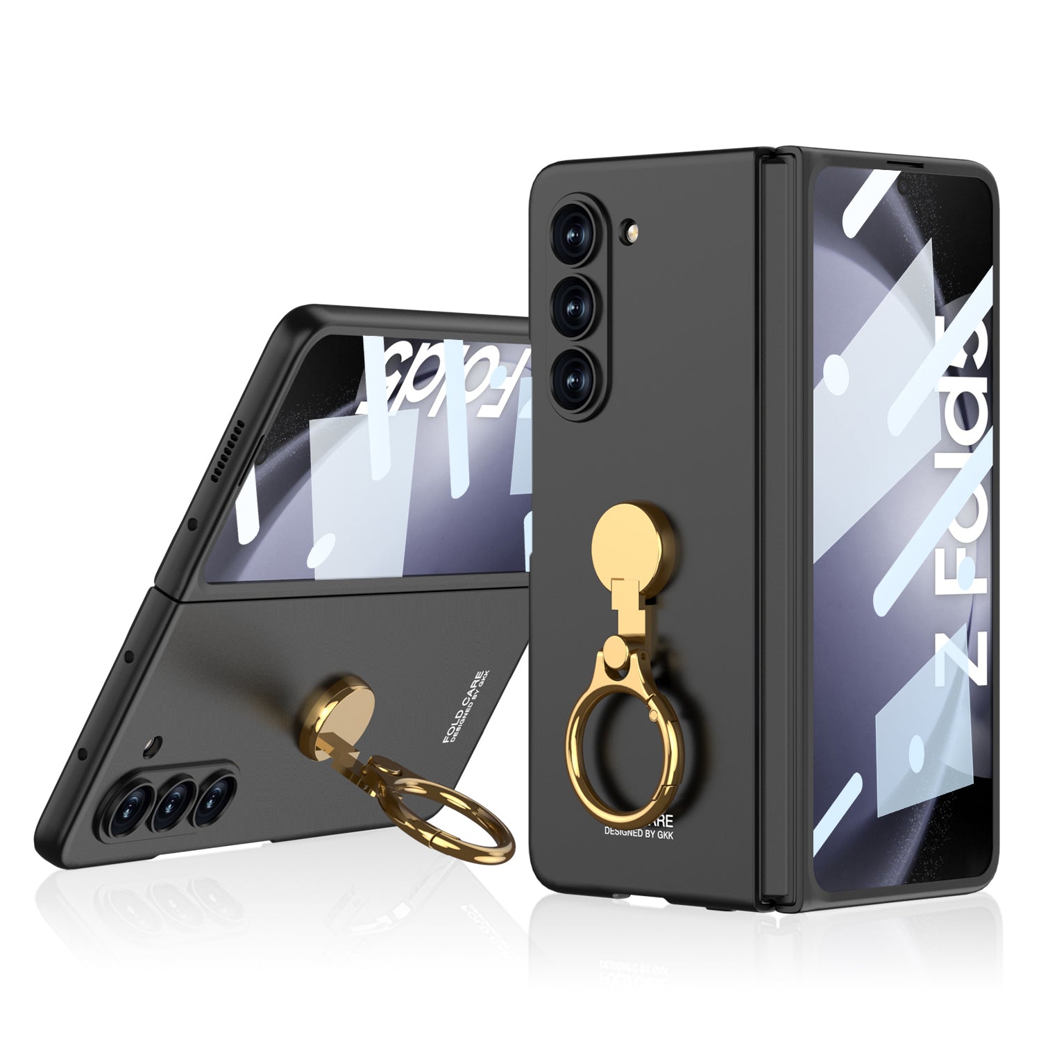 GKK Kickstand PC Case for Samsung Galaxy Z Fold5 5G Hinge Design Ultra Thin Cover with Tempered Glass Film