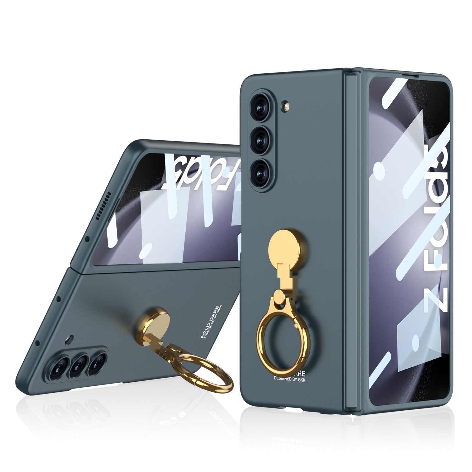 GKK Kickstand PC Case for Samsung Galaxy Z Fold5 5G Hinge Design Ultra Thin Cover with Tempered Glass Film