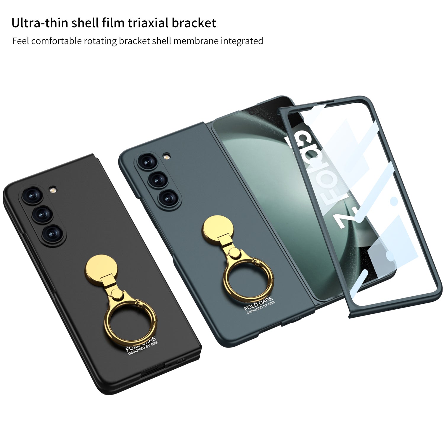 GKK Kickstand PC Case for Samsung Galaxy Z Fold5 5G Hinge Design Ultra Thin Cover with Tempered Glass Film
