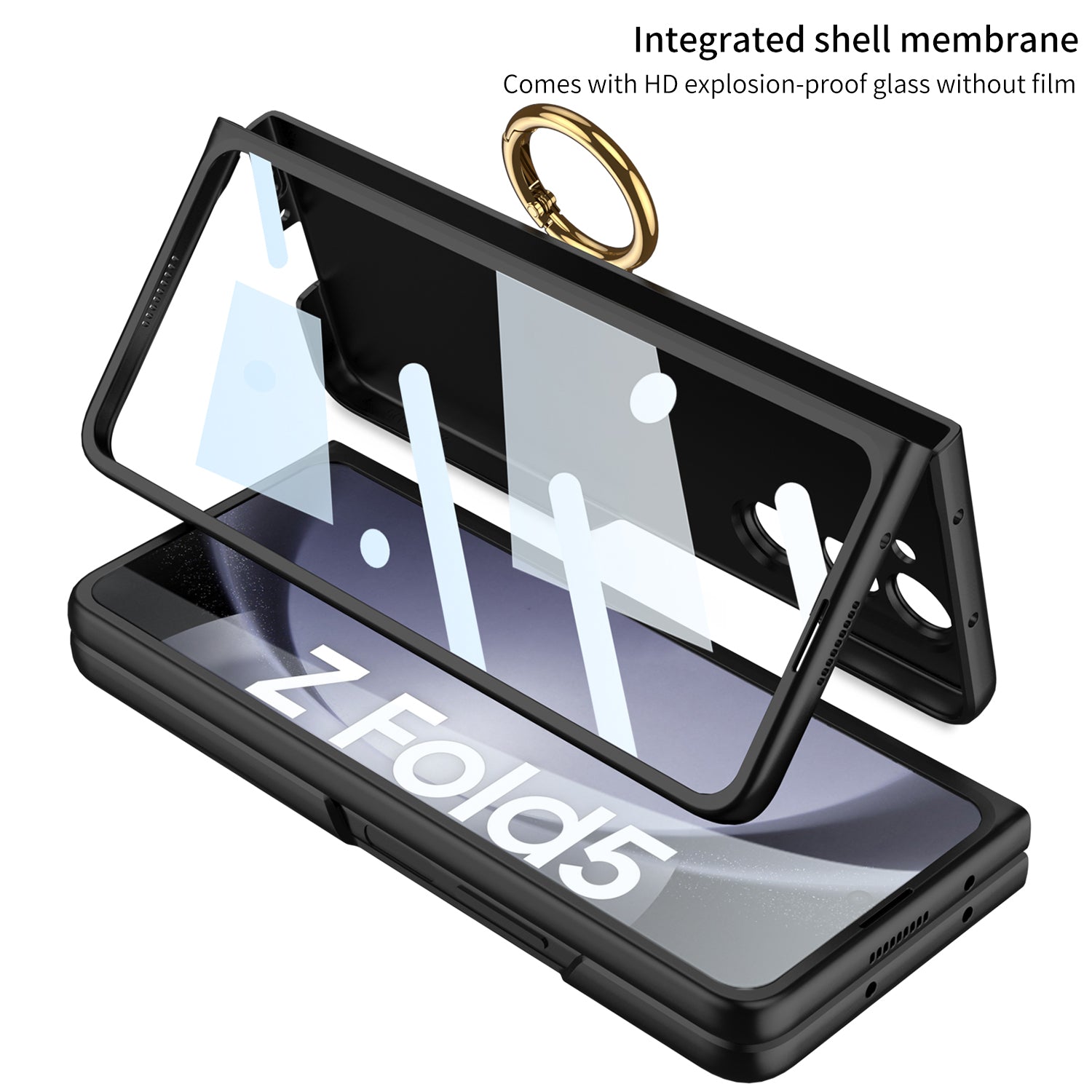 GKK Kickstand PC Case for Samsung Galaxy Z Fold5 5G Hinge Design Ultra Thin Cover with Tempered Glass Film