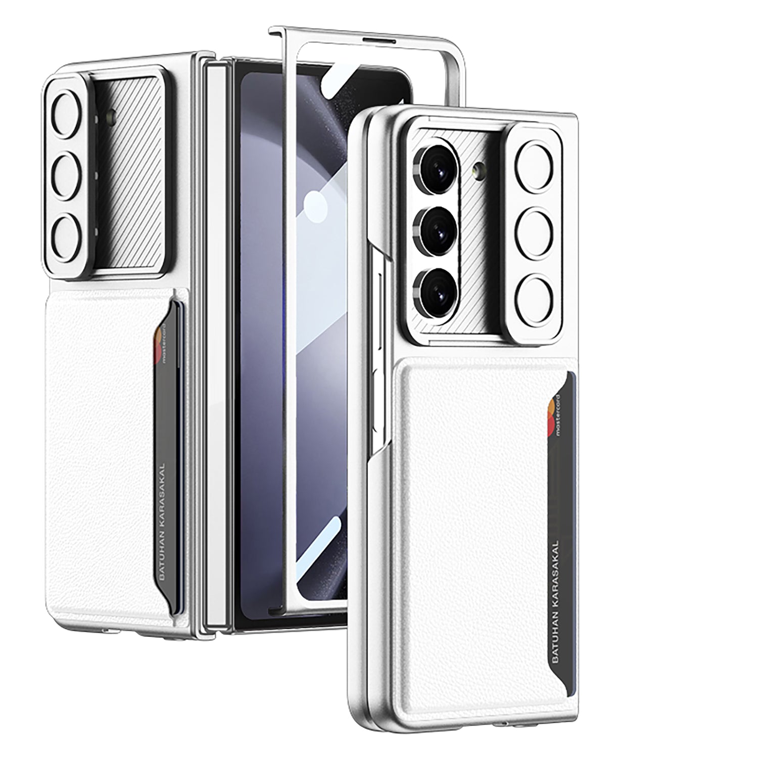 GKK Camera Slider PC Case for Samsung Galaxy Z Fold5 5G Phone Cover with Card Holder Tempered Glass Film