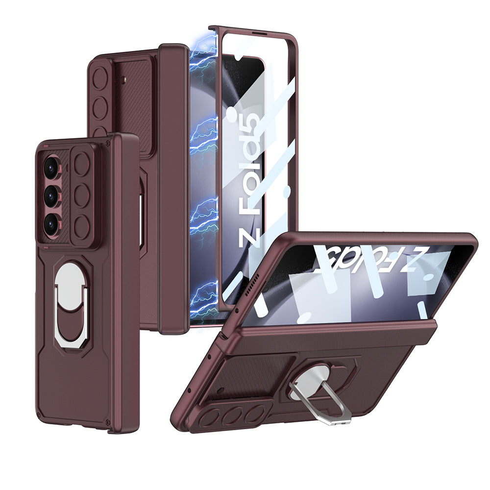 GKK Magnetic PC Phone Case for Samsung Galaxy Z Fold5 5G Kickstand Camera Slider Hinge Design Cover with Glass Film