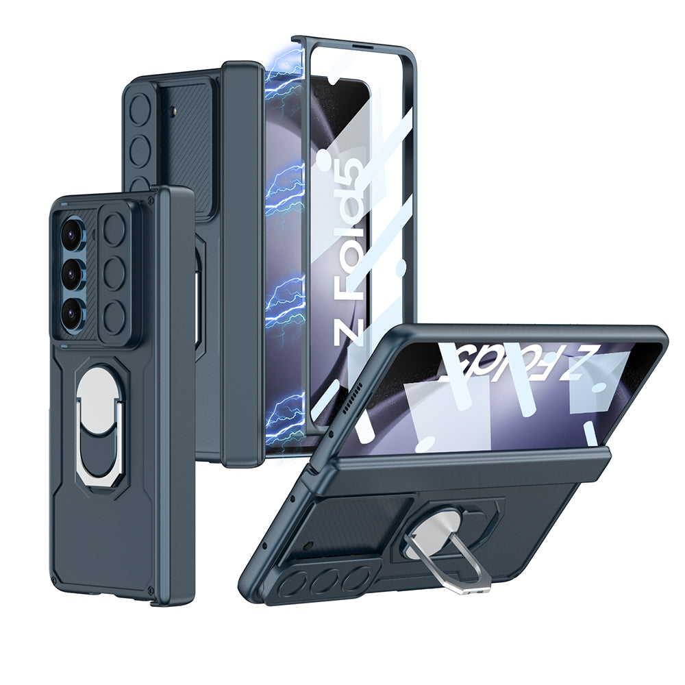 GKK Magnetic PC Phone Case for Samsung Galaxy Z Fold5 5G Kickstand Camera Slider Hinge Design Cover with Glass Film
