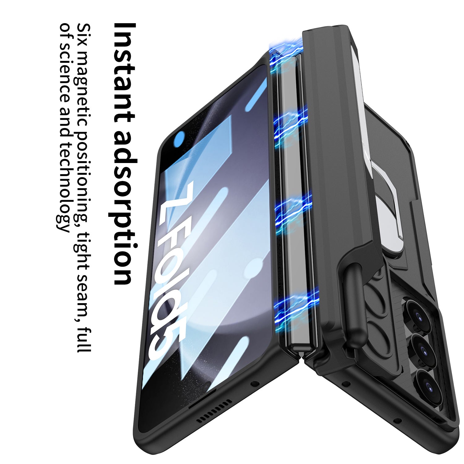 GKK Kickstand PC Phone Case for Samsung Galaxy Z Fold5 5G Camera Slider Magnetic Cover with Glass Film Pen Holder