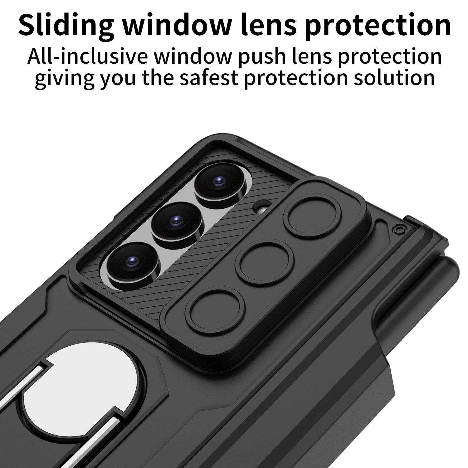 GKK Kickstand PC Phone Case for Samsung Galaxy Z Fold5 5G Camera Slider Magnetic Cover with Glass Film Pen Holder