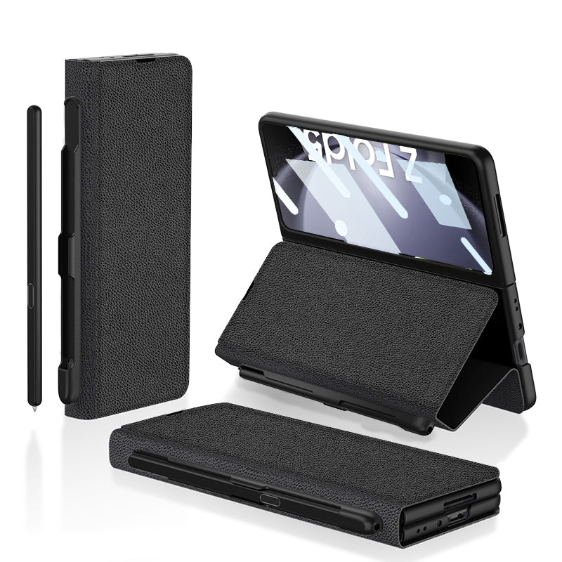 GKK PU Leather Flip Case for Samsung Galaxy Z Fold5 5G PC Phone Cover with Pen Slot Tempered Glass Film