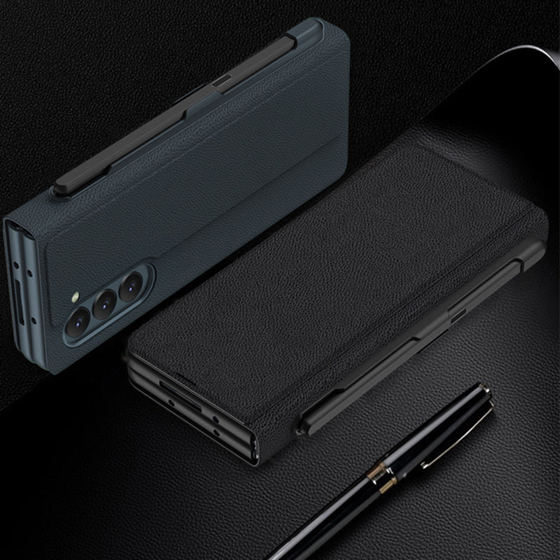 GKK PU Leather Flip Case for Samsung Galaxy Z Fold5 5G PC Phone Cover with Pen Slot Tempered Glass Film