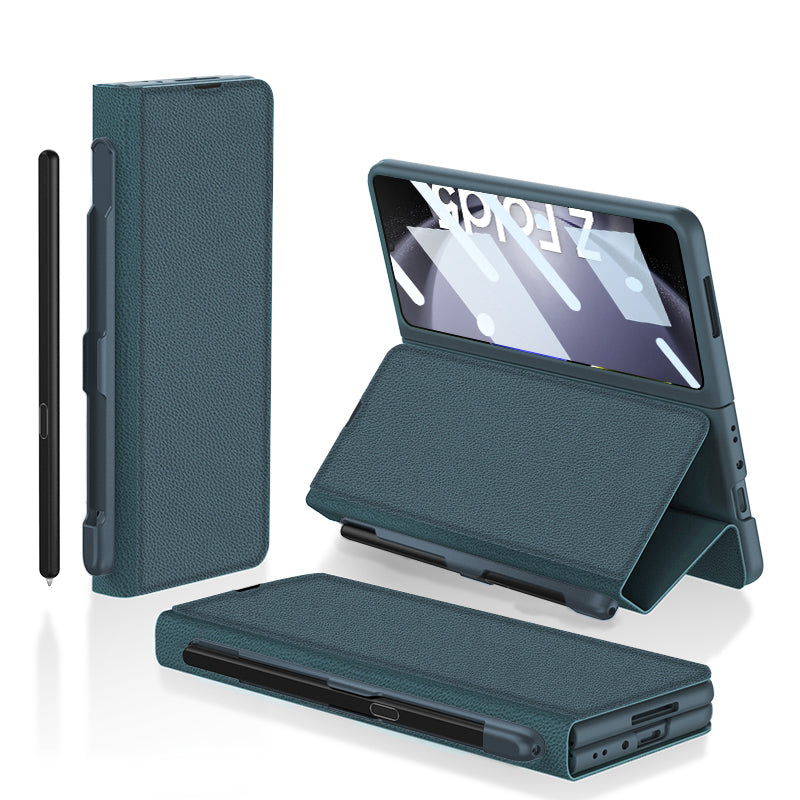 GKK PU Leather Flip Case for Samsung Galaxy Z Fold5 5G PC Phone Cover with Pen Slot Tempered Glass Film