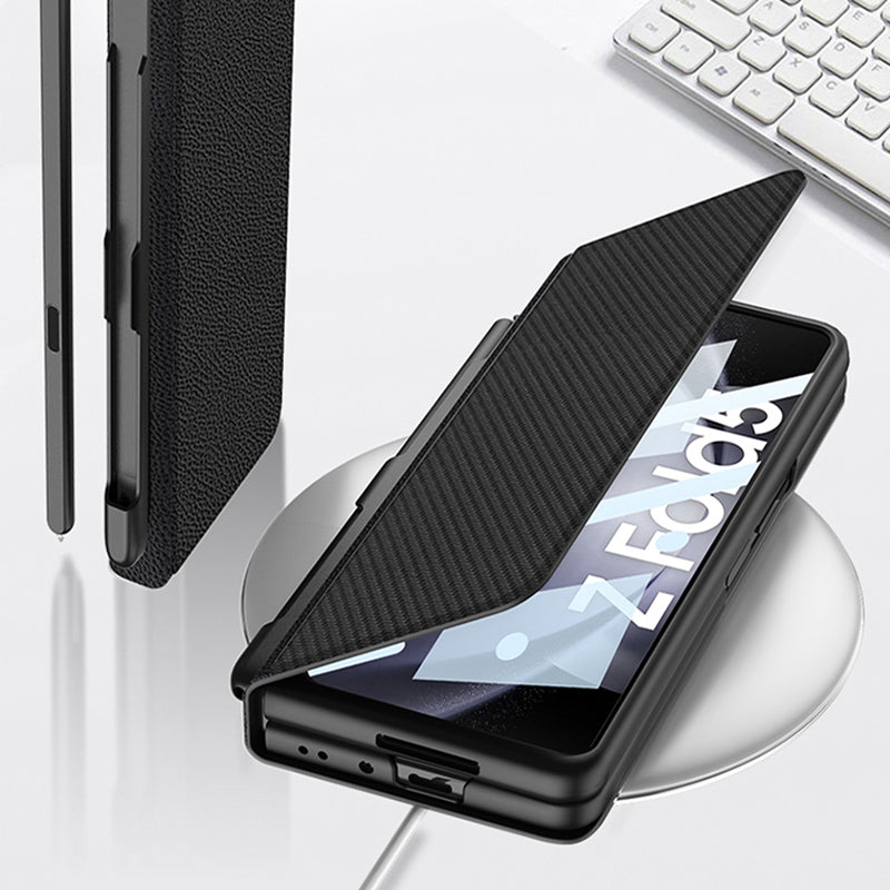 GKK PU Leather Flip Case for Samsung Galaxy Z Fold5 5G PC Phone Cover with Pen Slot Tempered Glass Film