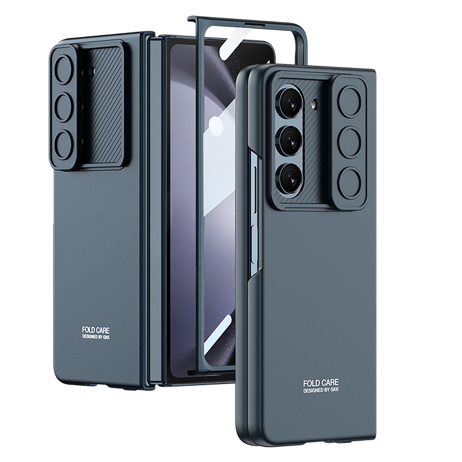 GKK For Samsung Galaxy Z Fold5 5G Hard PC Cover Ultra Slim Camera Slider Phone Case with Tempered Glass Film