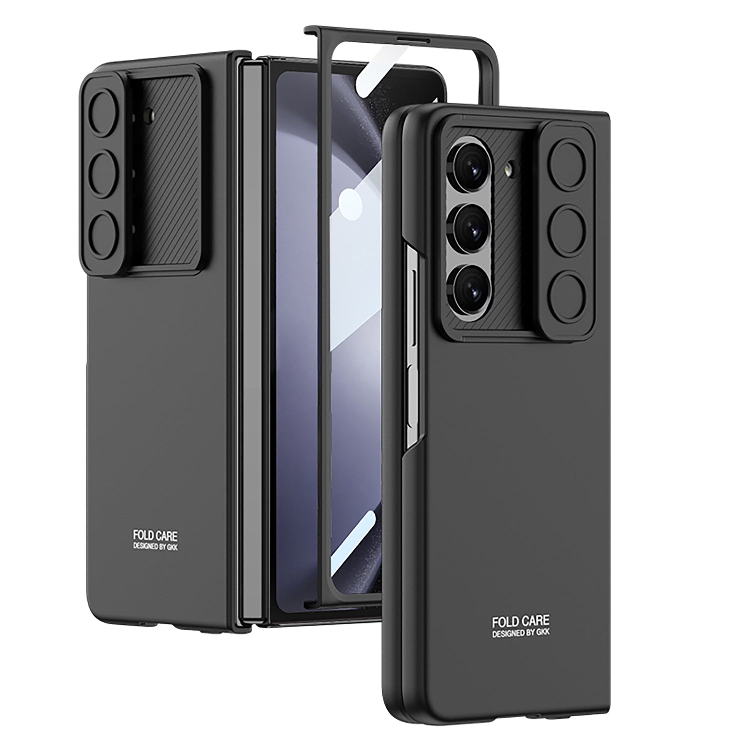 GKK For Samsung Galaxy Z Fold5 5G Hard PC Cover Ultra Slim Camera Slider Phone Case with Tempered Glass Film