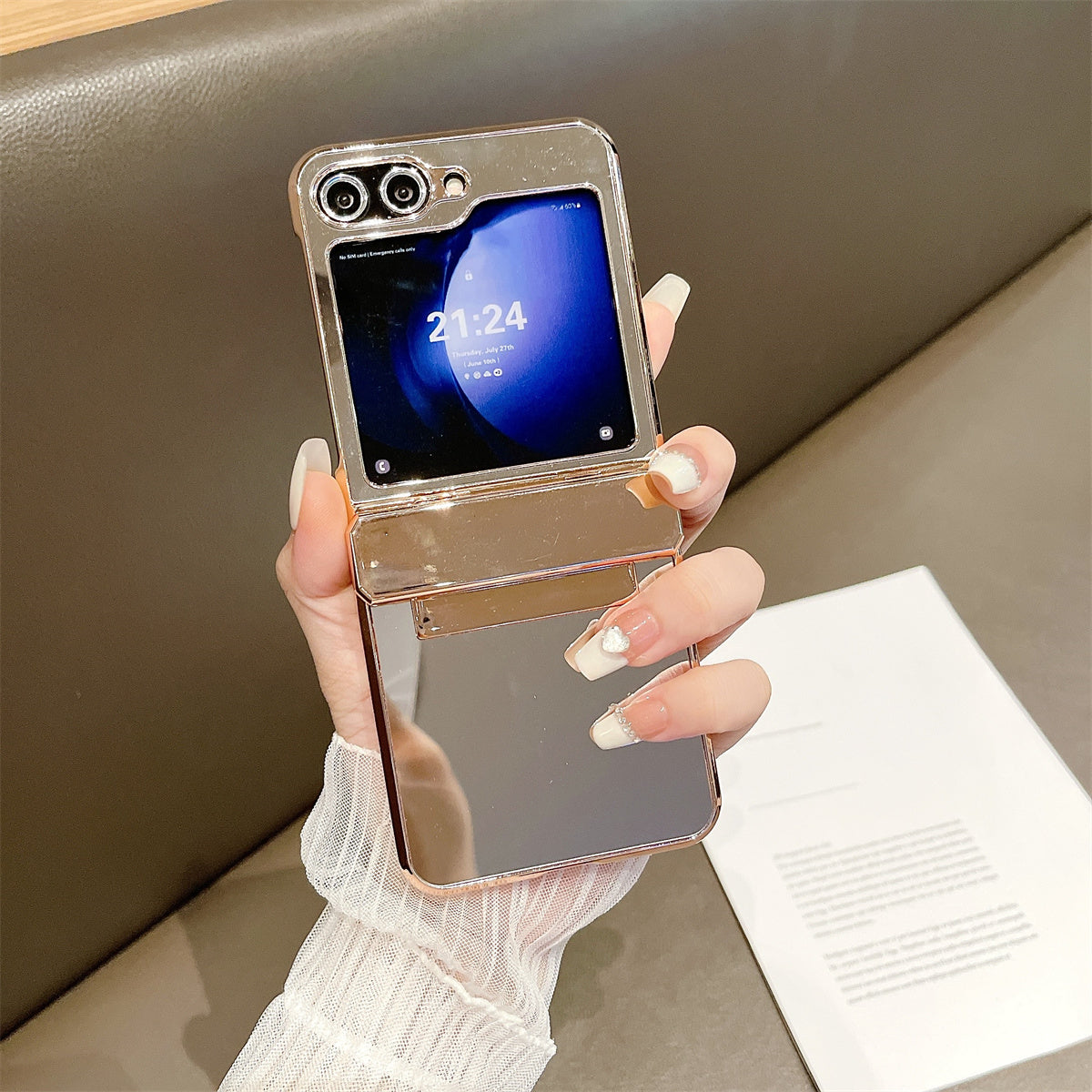 Mirror Surface Hard PC Case for Samsung Galaxy Z Flip5 5G Shockproof Case Anti-Drop Slim Phone Cover