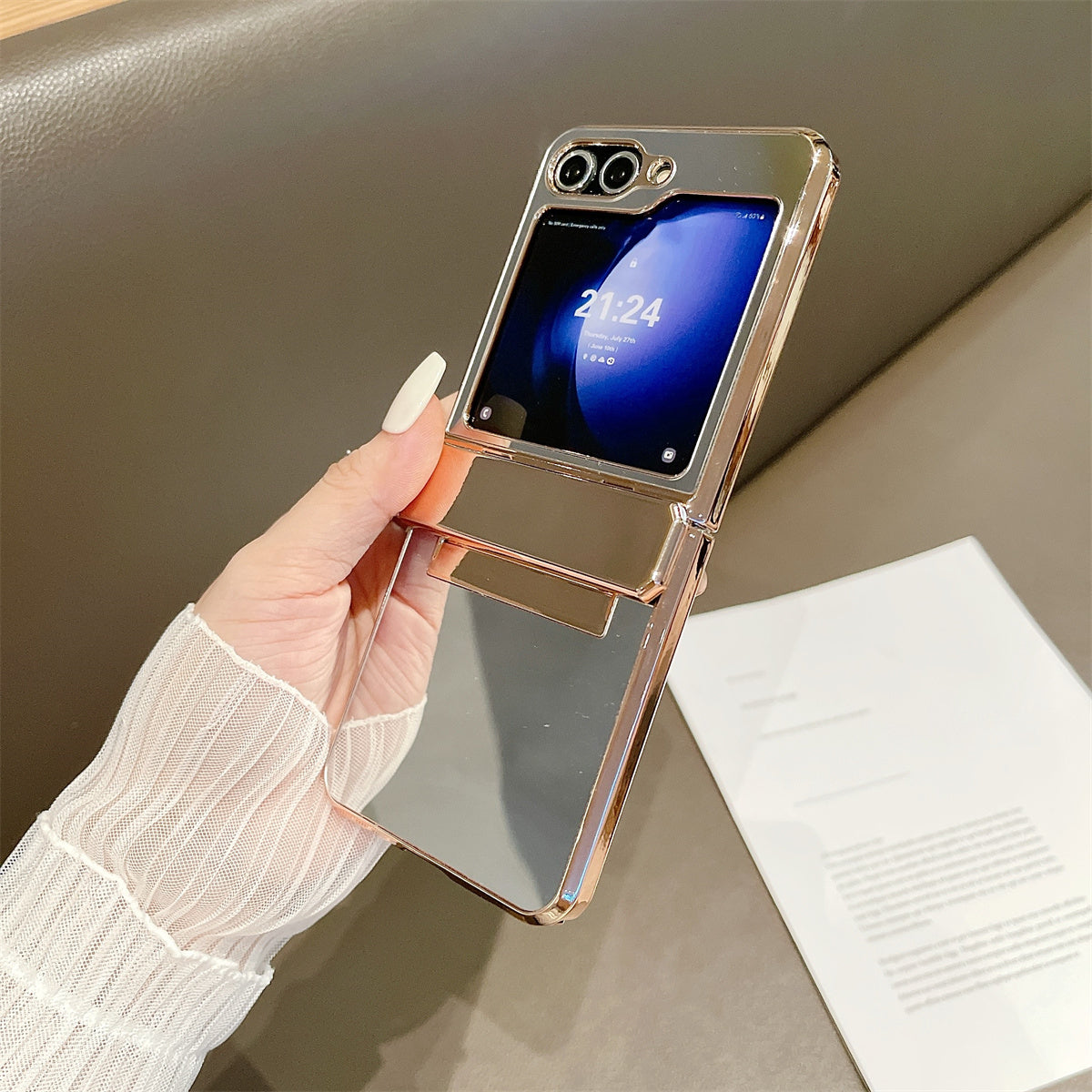 Mirror Surface Hard PC Case for Samsung Galaxy Z Flip5 5G Shockproof Case Anti-Drop Slim Phone Cover