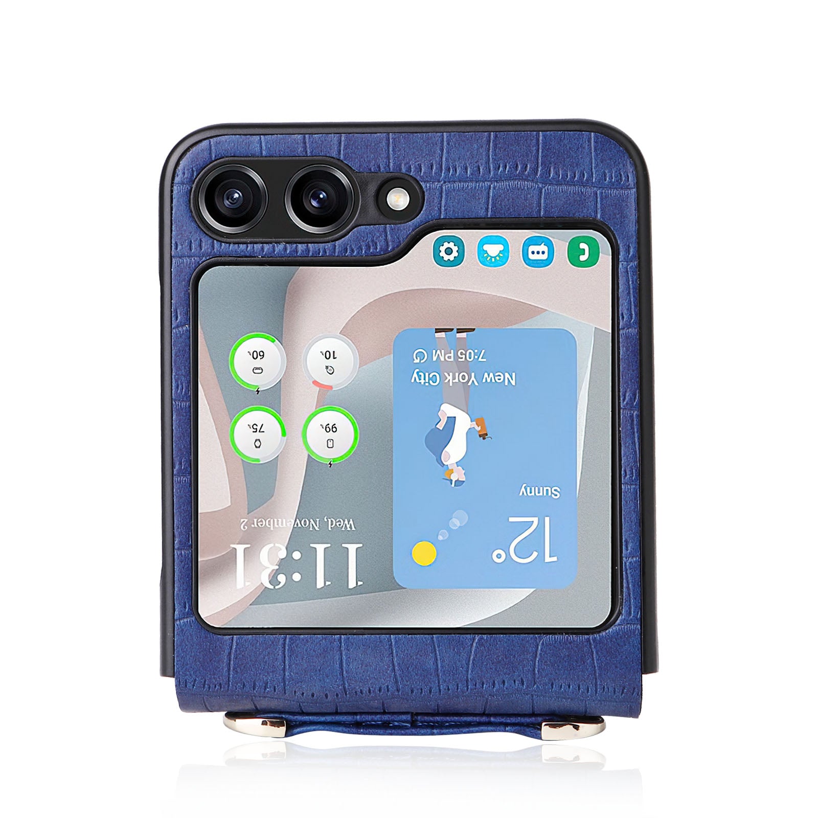 One-piece PC PU Phone Case for Samsung Galaxy Z Flip5 5G Crocodile Texture Kickstand Cover with Wrist Strap