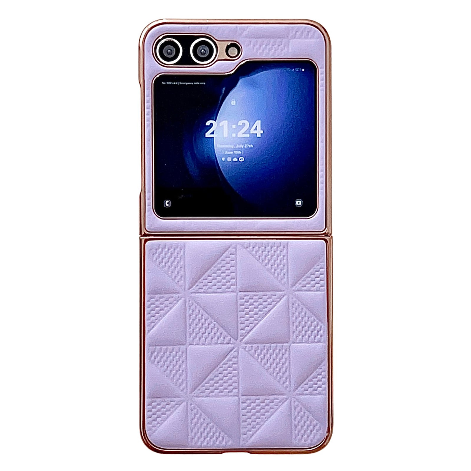 Shockproof PU PC Phone Case For Samsung Galaxy Z Flip5 5G Grid Pattern Electroplating Mobile Cover