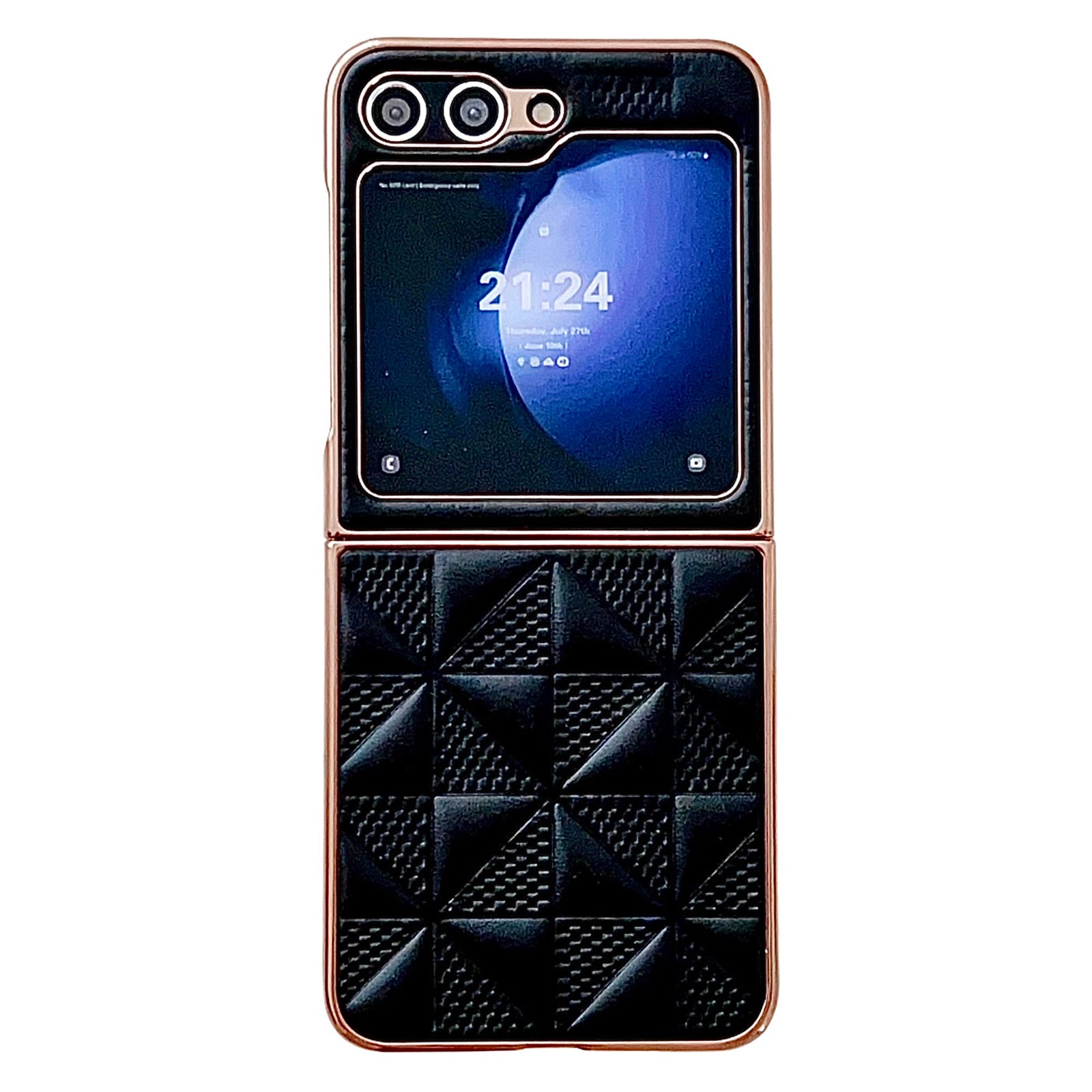 Shockproof PU PC Phone Case For Samsung Galaxy Z Flip5 5G Grid Pattern Electroplating Mobile Cover